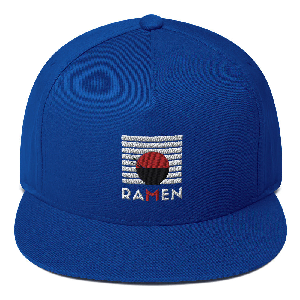 "Ramen" Ramen Noodles with Japan Flag Flat Bill Snapback Hat