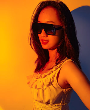 "Vegas" Futuristic Rimless Sunglasses (Black)