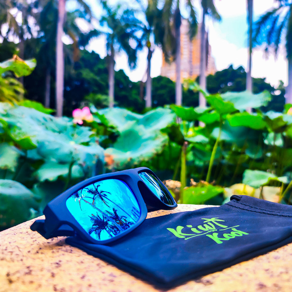 Men's Polarized Black Sports Sunglasses with Blue Mirror Lenses - Kiwi Kool