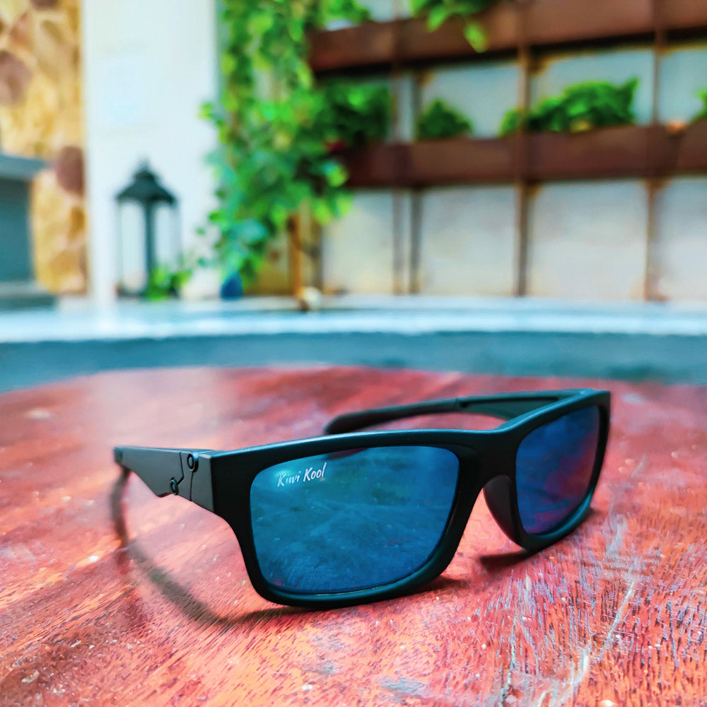 Men's Black Polarized Sunglasses with Blue Mirror Lenses - Kiwi Kool
