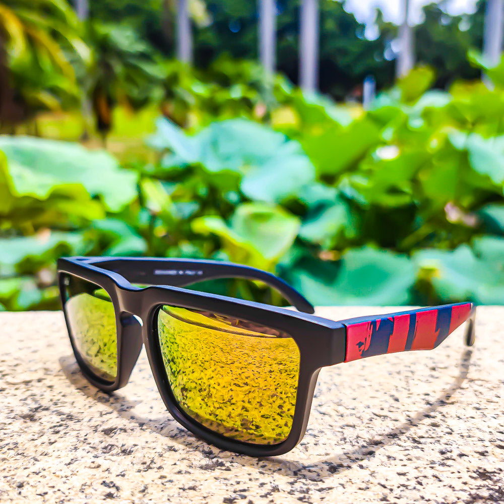"Malibu-Red Tide" Men's Polarized Sunglasses with Yellow Mirrored Lenses