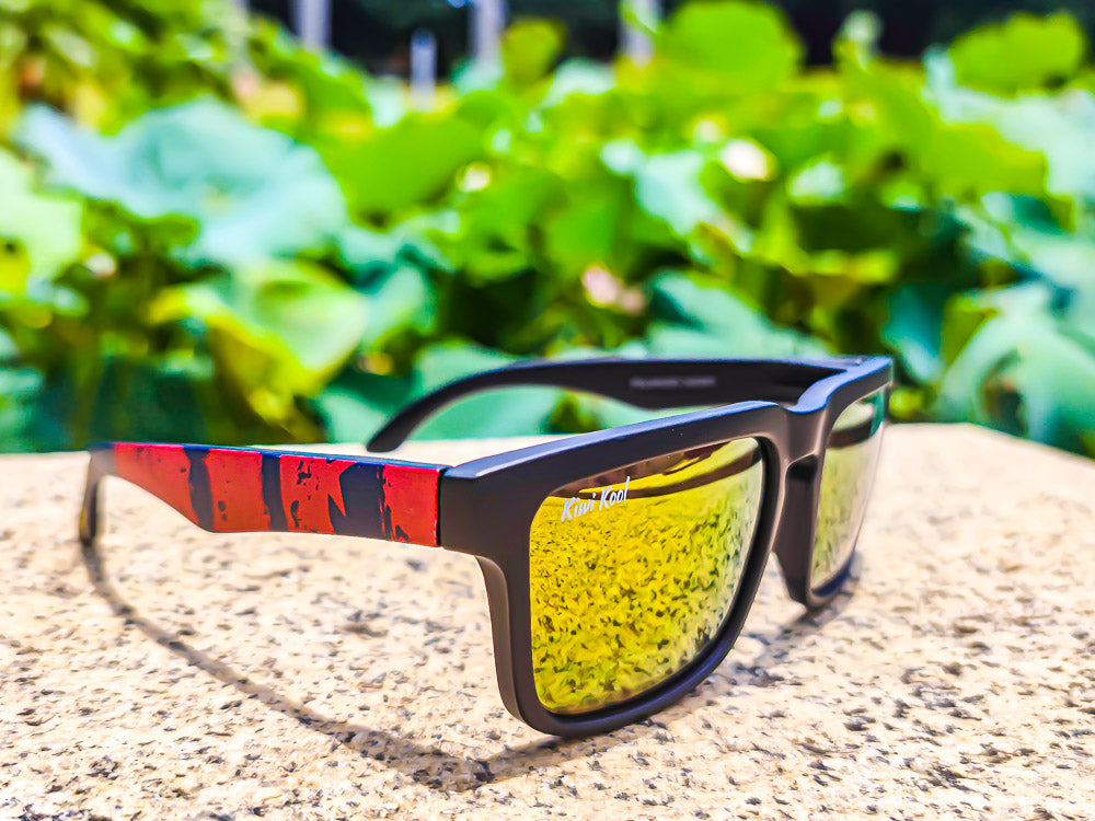"Malibu-Red Tide" Men's Polarized Sunglasses with Yellow Mirrored Lenses