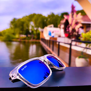 "Malibu-Arctic Storm" Men's Polarized Sunglasses with Blue Mirrored Lenses - Clear Sunglasses With See Through Frame