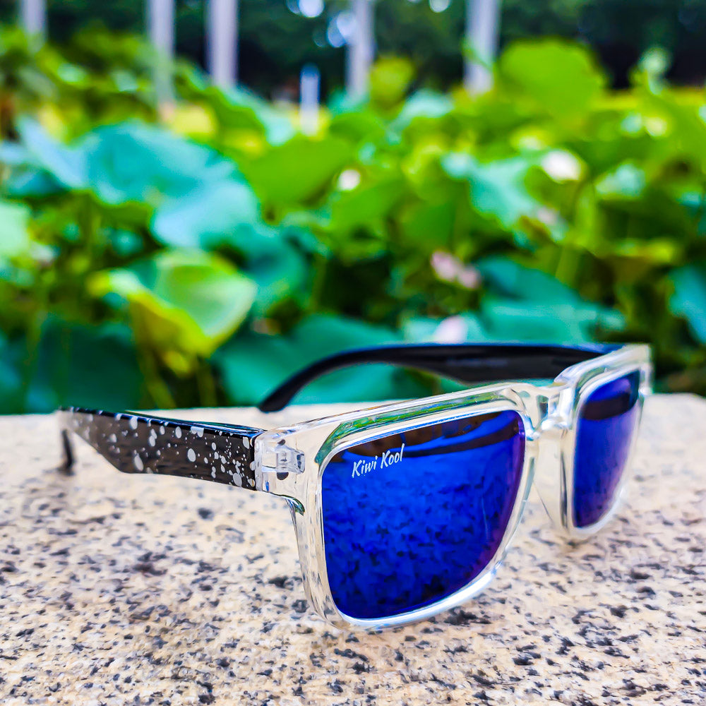Malibu-Arctic Storm Men's Polarized Sunglasses with Blue Mirrored Lenses - Clear Sunglasses with See Through Frame
