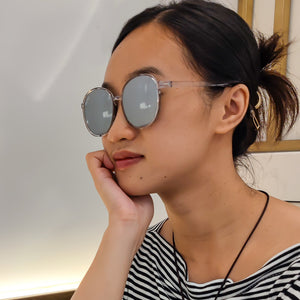 Women's Clear Frame Round Sunglasses - Retro Vintage Mirrored Lens, UV400 Protection