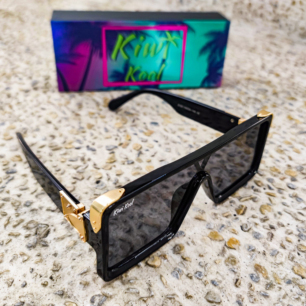 Prague Oversized Celebrity Designer Sunglasses (Black and Gold