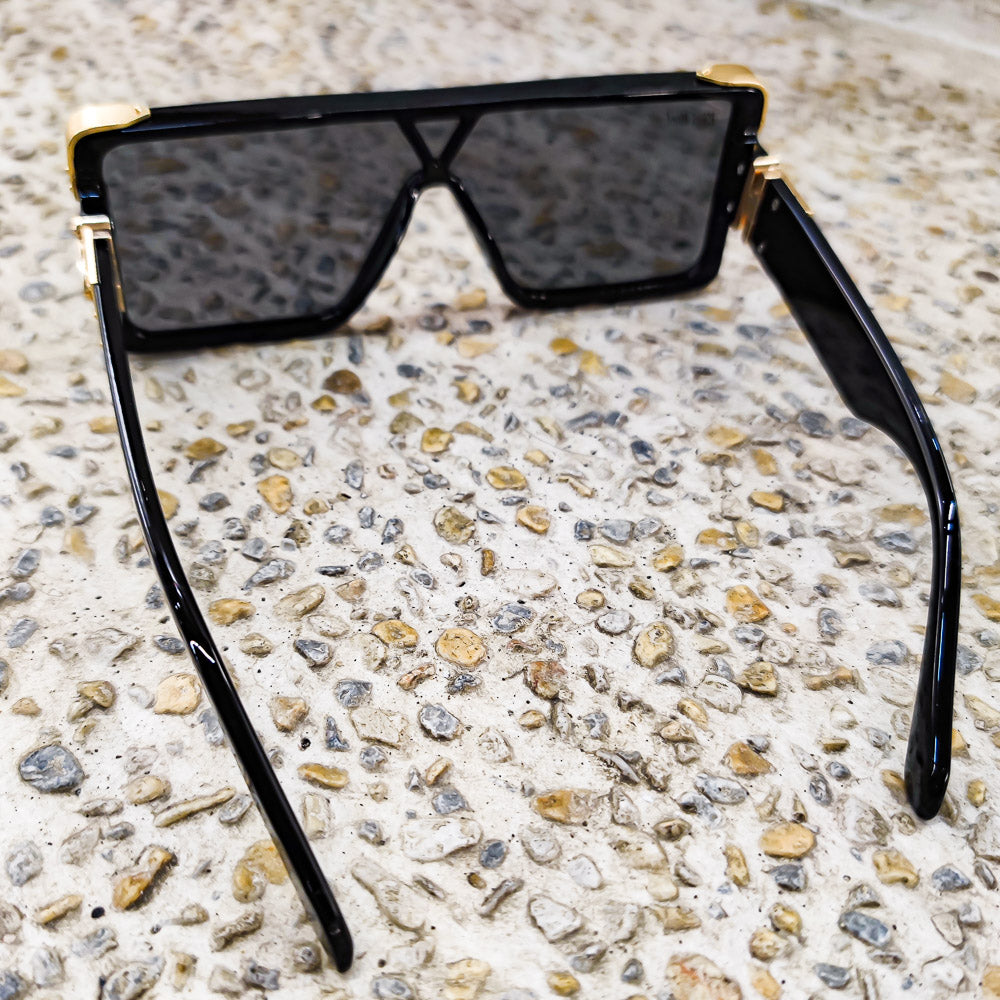 Prague Oversized Celebrity Designer Sunglasses (Black and Gold) Blue