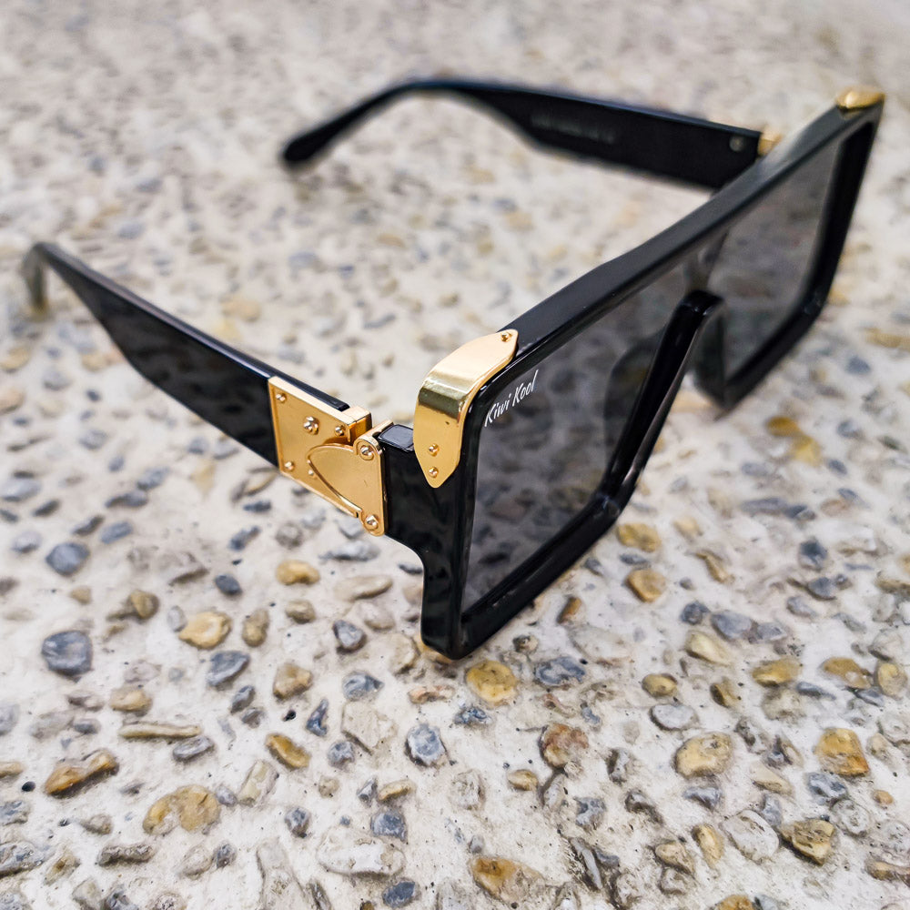Prague Oversized Celebrity Designer Sunglasses (Black and Gold) Black