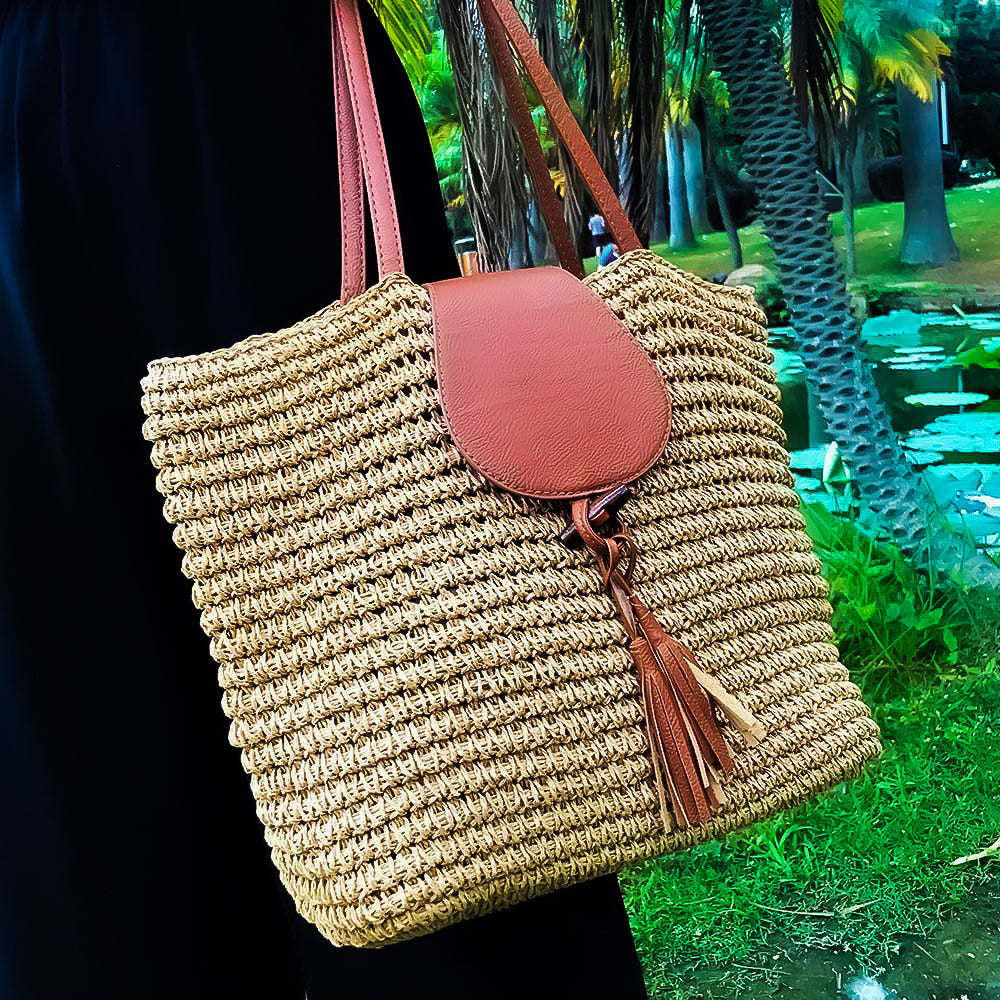 tan straw tote bag for women
