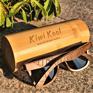 "Okinawa" Men's Polarized Bamboo Wooden Sunglasses- Tribal Engraved Wood (Green or Grey Lens)