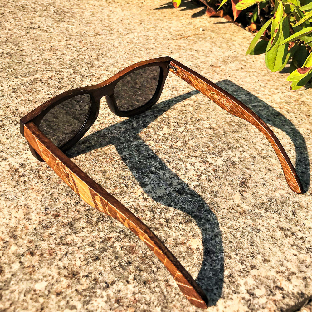 "Okinawa" Men's Polarized Bamboo Wooden Sunglasses- Tribal Engraved Wood (Green or Grey Lens)