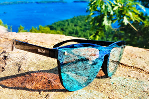 blue rimless sunglasses