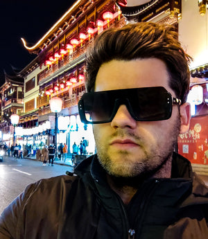 "Vegas" Futuristic Rimless Sunglasses (Black)