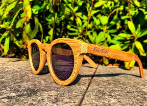 "Melbourne" Women's Cat Eye Polarized Bamboo Wood Sunglasses (Purple Lens or Ice Blue Lens)