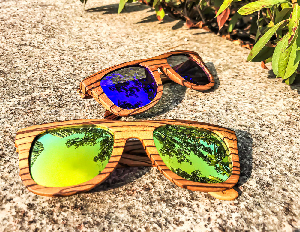 Men's Wooden Sunglasses with Mirror Lenses