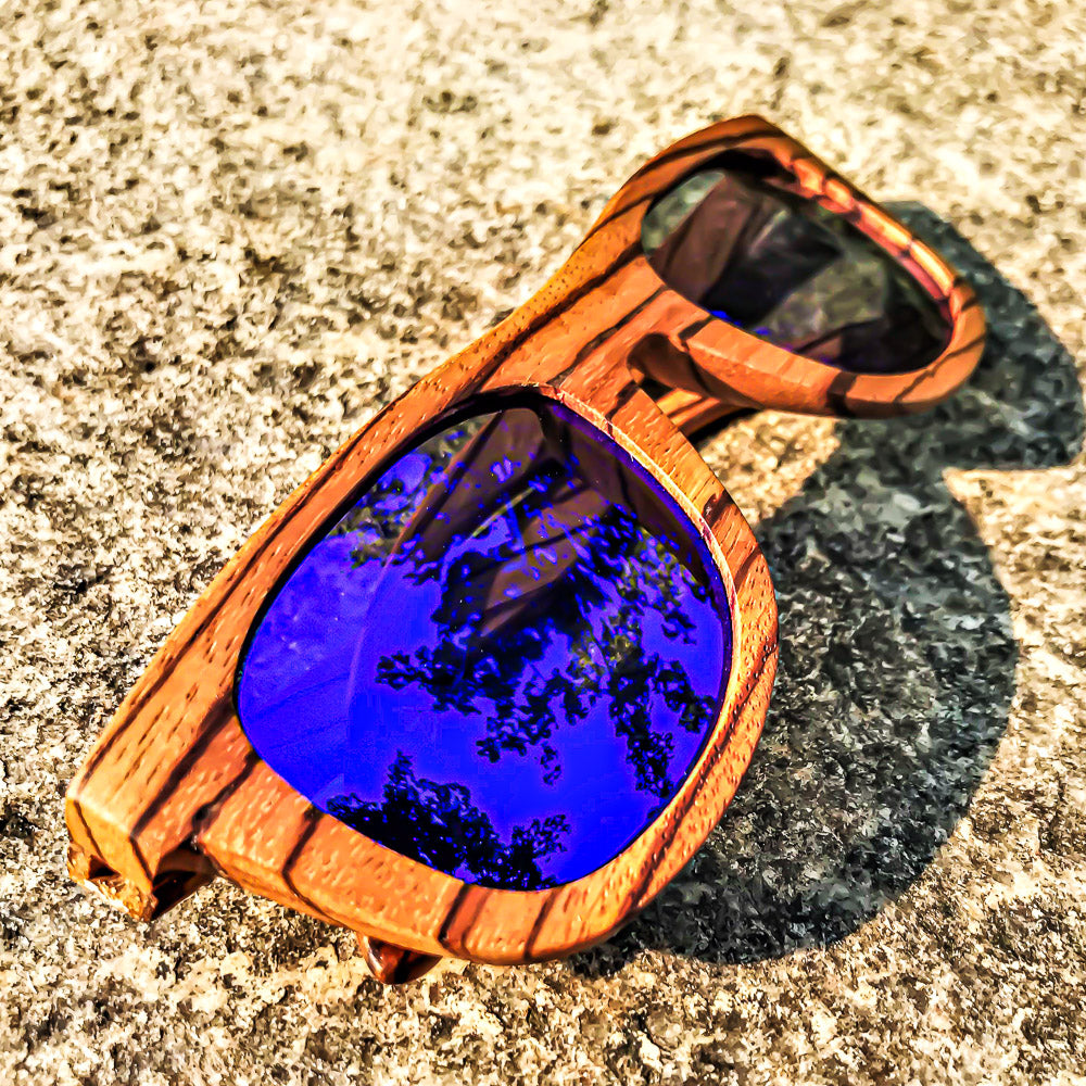 Wood Sunglasses with Blue Mirror Lens