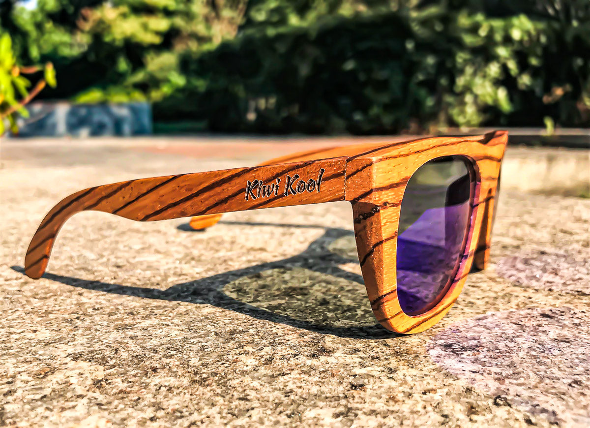 Wooden Sunglasses with Blue Mirror Lens