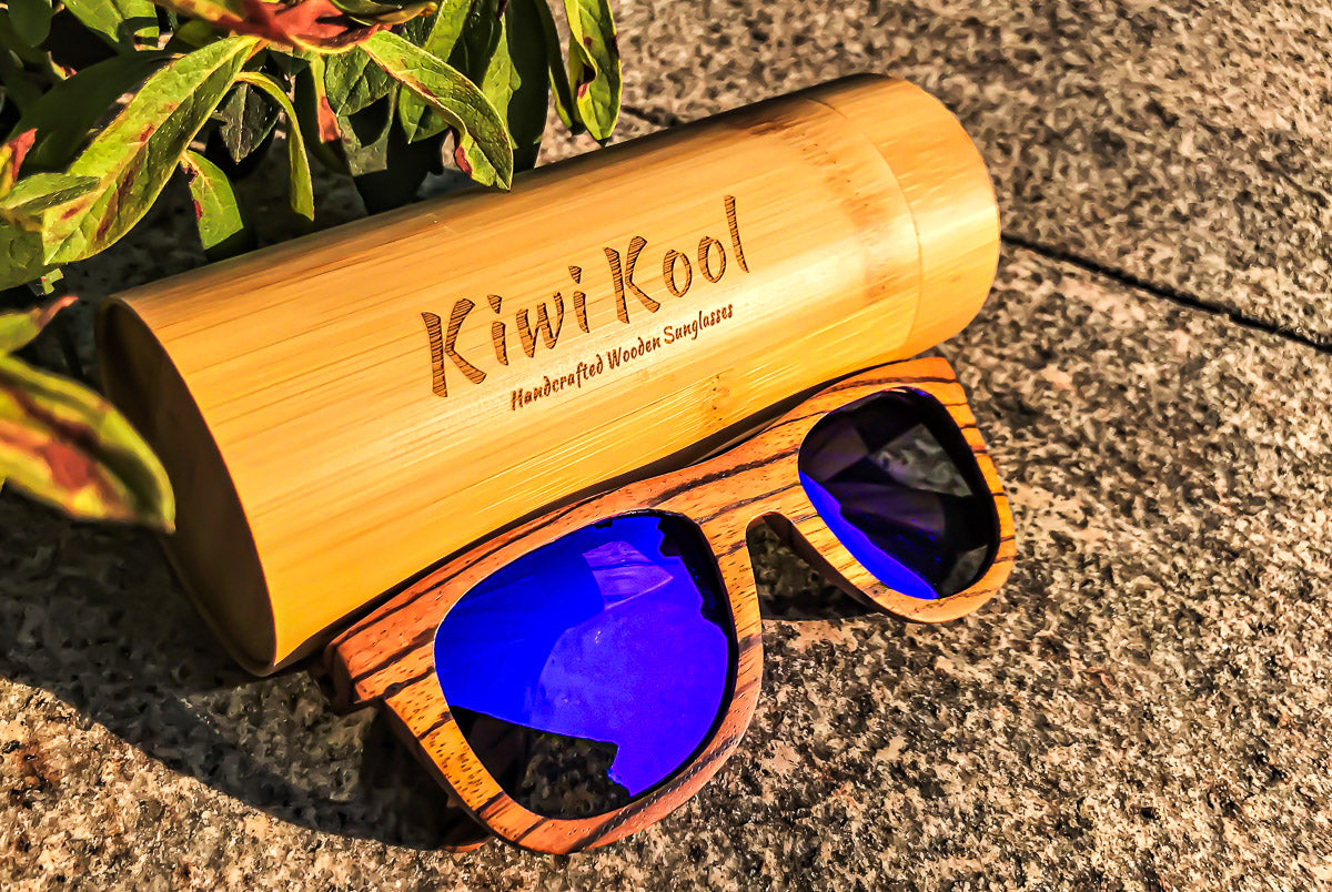 Wood Sunglasses with Blue Polarized Lenses