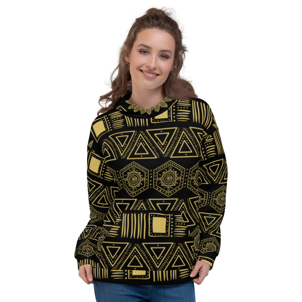 womens black and gold graphic hoodie