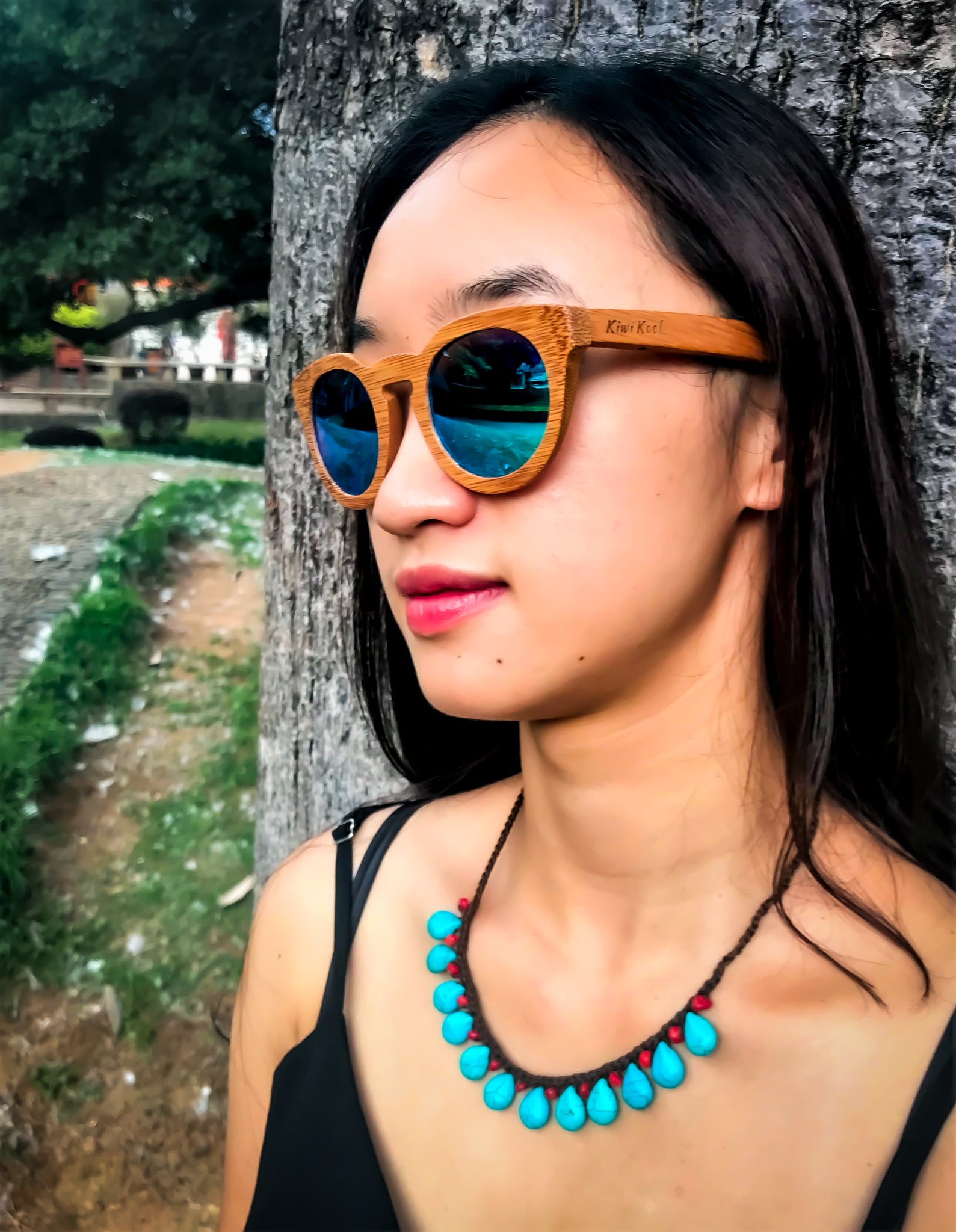 "Melbourne" Women's Cat Eye Polarized Bamboo Wood Sunglasses (Ice Blue Lens or Purple Lens)