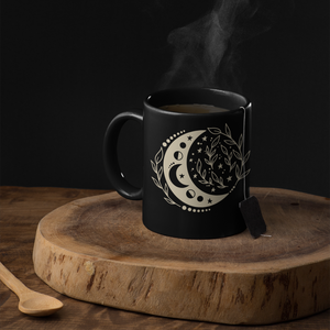 black bohemian moon phase mug