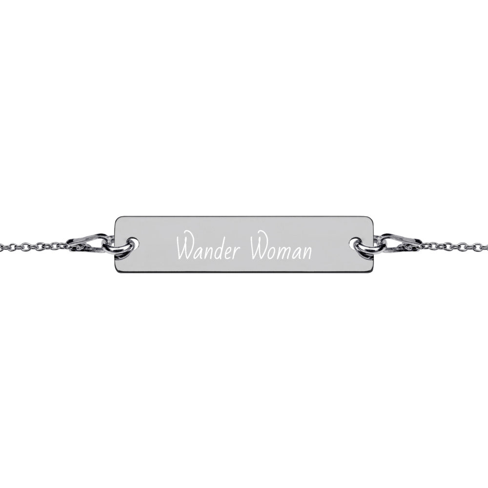Wander Woman Engraved Silver Bar Chain Bracelet