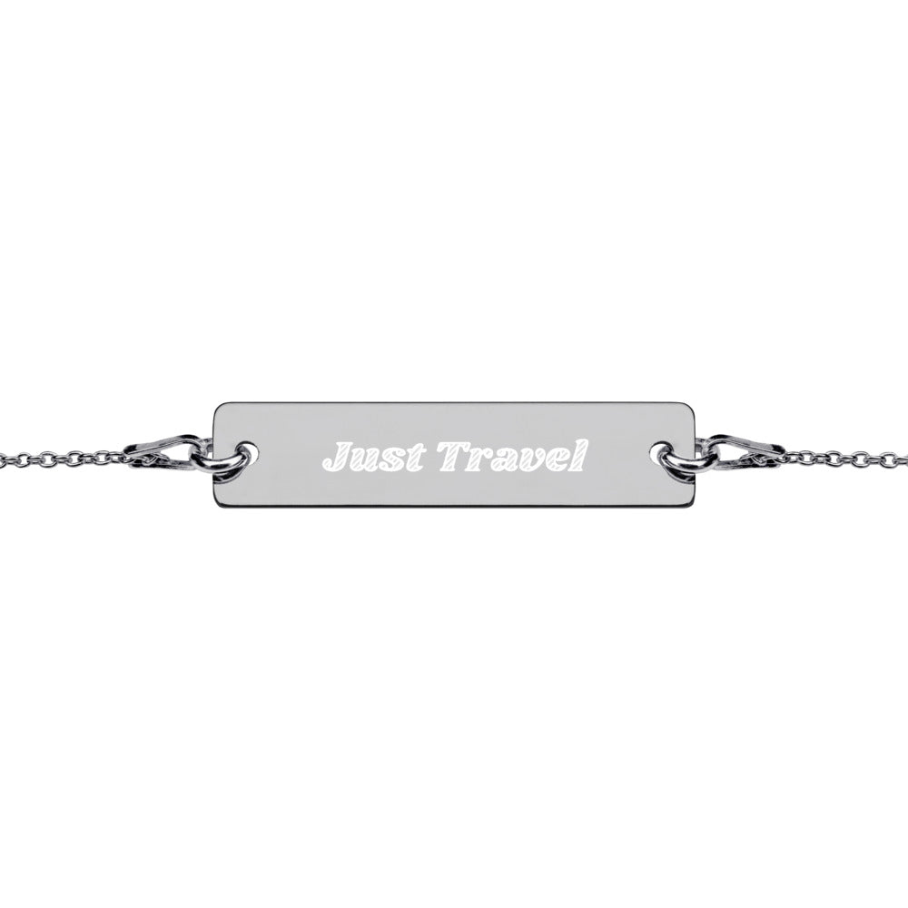 Just Travel Engraved Silver Bar Chain Bracelet