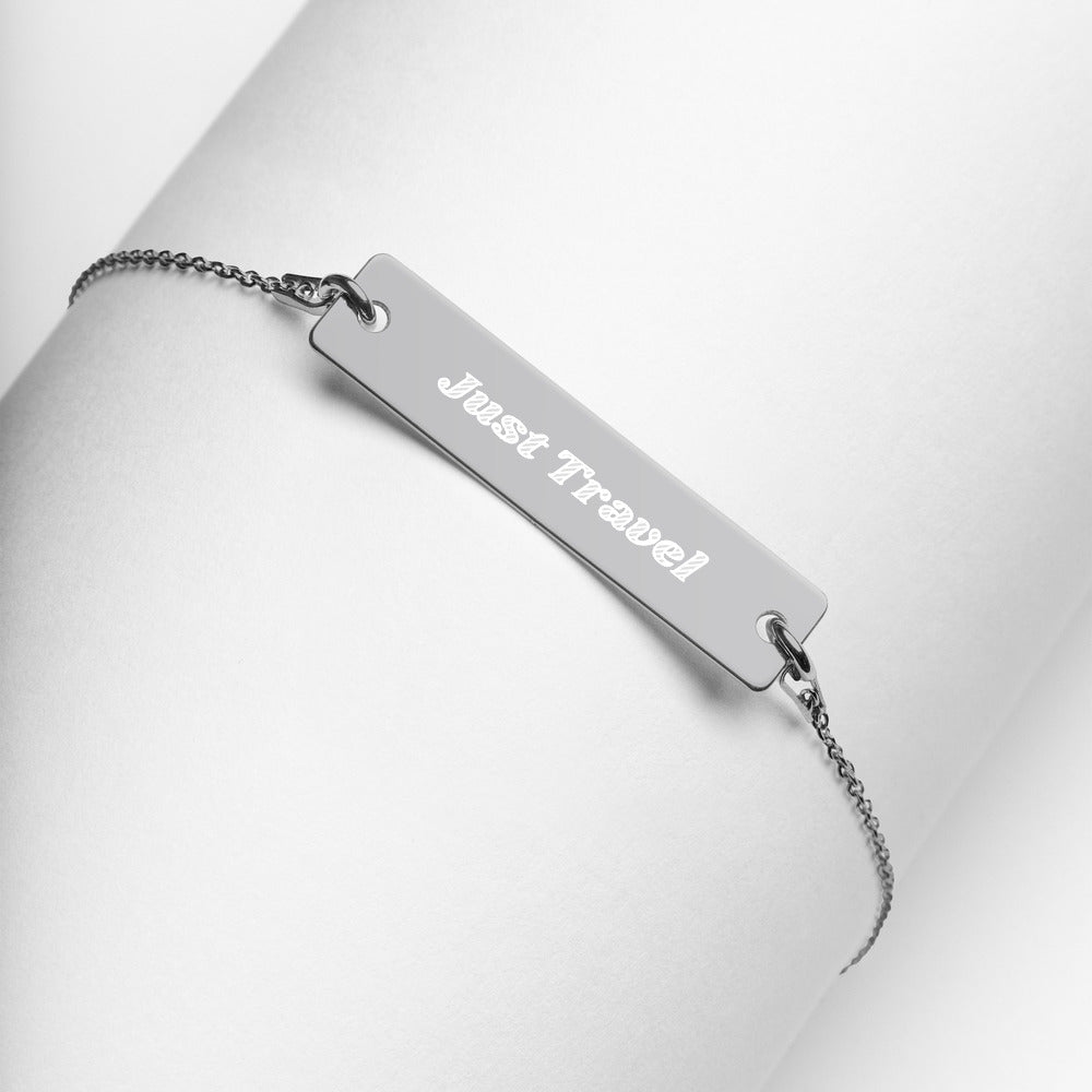 Just Travel Engraved Silver Bar Chain Bracelet
