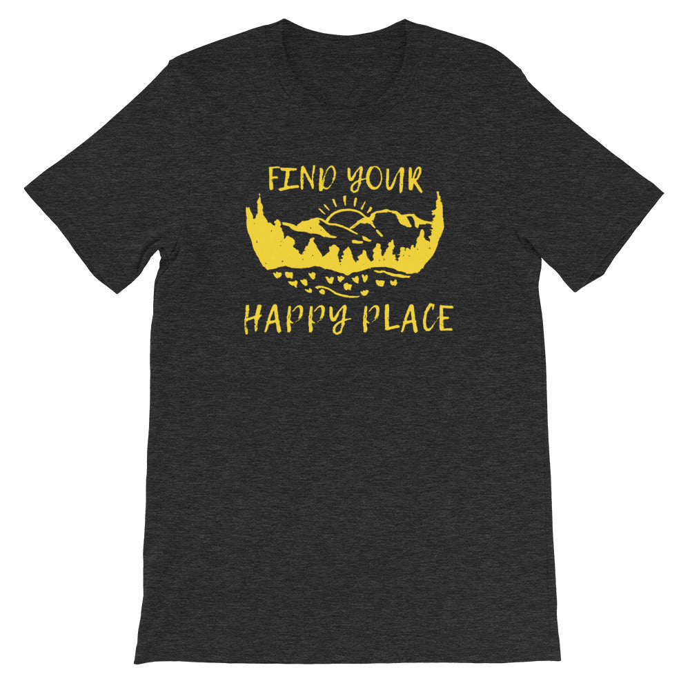 "Find Your Happy Place" Unisex Nature, Forest, Mountains Eco T-Shirt