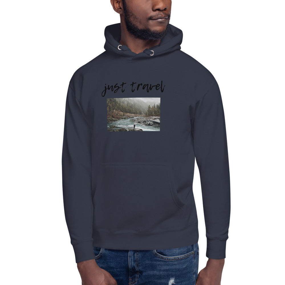 "Just Travel" Unisex Traveller & River in Nature Premium Sweatshirt Hoodie