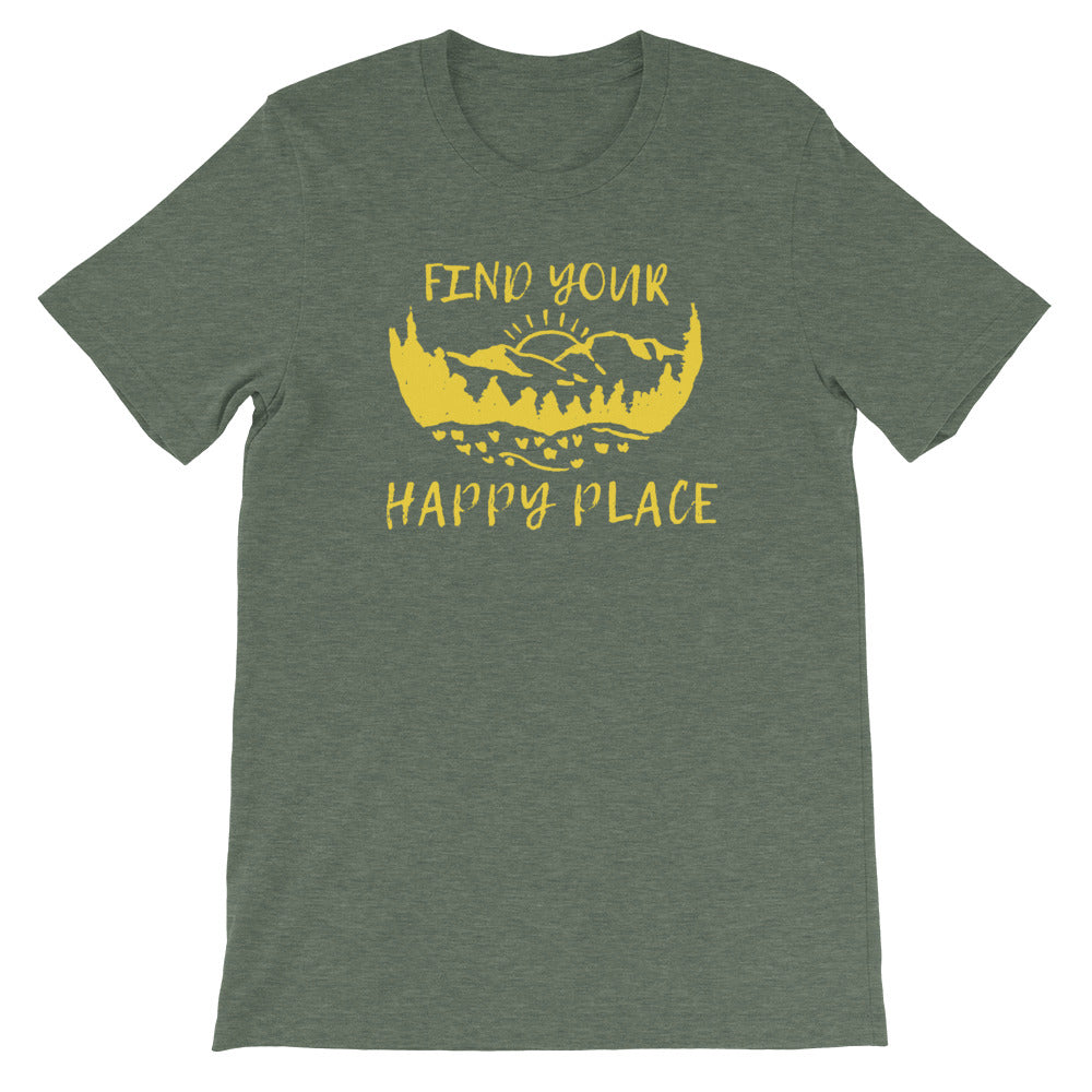 "Find Your Happy Place" Unisex Nature, Forest, Mountains Eco T-Shirt