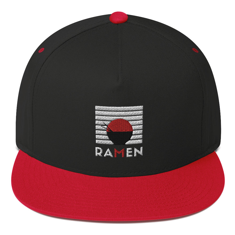 "Ramen" Ramen Noodles with Japan Flag Flat Bill Snapback Hat