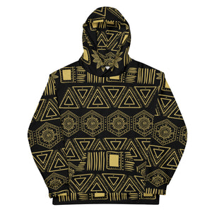 unisex black and gold graphic hoodie