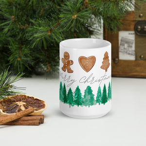 Merry Christmas Mug - Ginger Bread & Christmas Trees Coffee Cup