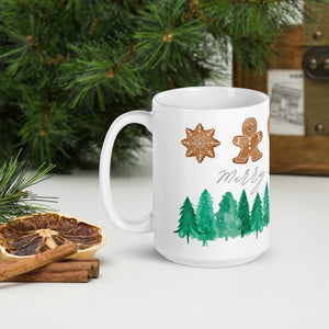Merry Christmas Mug - Ginger Bread & Christmas Trees Coffee Cup
